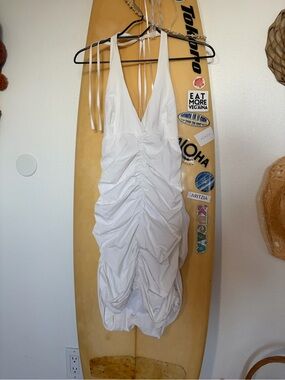 Zara White Ruched Mini Dress